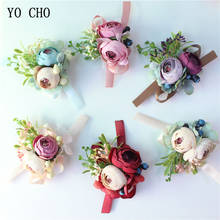 YO CHO Silk Rose Wedding Flower Bridal Wrist Corsages Groom Boutonniere Brooch Bridesmaid Hand Flowers for Prom Party Meeting 2024 - buy cheap