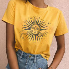 kuakuayu HJN Vintage Sun Hands Print T-Shirts Women Summer Casual Loose Short Sleeve Tees Hipster Cute Aesthetic Astrology Tops 2024 - buy cheap