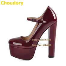 Choudory Wine Red Chunky Heels Dress Pumps High Platfrom Ankle Strap Party Shoes Women High Heels Wedding Shoes Size45 2024 - buy cheap