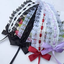 Tocado de Lolita, decoración de cabello de chica suave japonesa, cabello de Mori de encaje dulce con lazo de cinta oscura KC 2024 - compra barato
