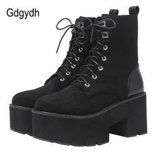 Gdgydh Lace Up Motorcycle Boots Autumn Punk Boots Women Platform Winter Shoes Plush Inside Square Heel Suede Leather Promotion 2024 - buy cheap
