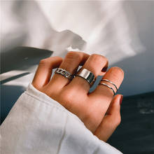 Anéis punk geométricos cor de prata, chique, para mulheres, 2021 conjunto de anéis para parte traseira, fivela de dedo, abertura, joia para hip hop 2024 - compre barato