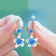 Charming Blue White Pink Round Stone Star Flower Earrings For Women Wedding Jewelry Vintage Fashion Crystal Zircon Drop Earrings 2024 - buy cheap