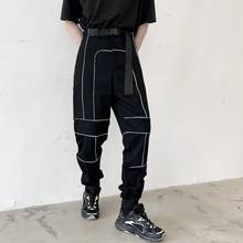 Men Reflective Stripe Belt Casual Pants Male Women Streetwear Hip Hop Harem Pant Couple Jogger Sweatpants Trousers 2024 - buy cheap