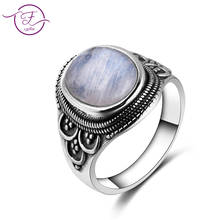 Anillo de Plata de Ley 925 para hombre y mujer, sortija ovalada de piedra lunar Natural de 10x14MM, estilo bohemio, compromiso, boda y fiesta 2024 - compra barato