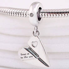 Original Heart Paper Plane Engraving Love Is In The Air Pendant Beads Fit 925 Sterling Silver Charm Bracelet Diy Jewelry 2024 - buy cheap