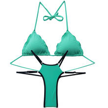 Летний женский треугольный комплект бикини, одежда для плавания, купальный костюм, бикини, Бразильский купальный костюм, мелко-зеленый вязаный низ 2024 - купить недорого