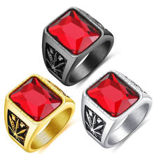 Trendy Bohemian Red Crystal Inlaid Ring Men's Geometric Ring Metal Gold-Plated Maple Leaf Pattern Ring Accessory Party Jewelry 2024 - buy cheap