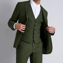 Армейский зеленый мужские свадебные костюмы 2020 новая одежда для жениха смокинг приталенный деловой лучший мужской блейзер комплект из 3 предметов Terno Masculino 2024 - купить недорого