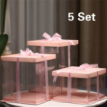 Caixa redonda transparente para presente 5 conjuntos, bolo, flor, presente, à prova de poeira, caixa de armazenamento, molde de silicone, bolos 2024 - compre barato