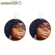 SANSHOOR Printed Afrocentric Wood Earrings Black Woman Pattern Bohemia Ethnic Dangle Jewelry Christmas Deal Dropshipping 1Pair 2024 - buy cheap