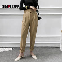 Free Belt Woman Suit Pants High Waisted Ladies Office Work Wear Trousers Black Purple White Harem Pants  Workwear Retro Trousers 2024 - buy cheap