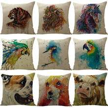 Watercolor Oil Painting Animal Printed Cushion Cover 45*45cm Cotton Linen Pillow Covers Sofa Cushions Pillow Cases 0549 2024 - buy cheap