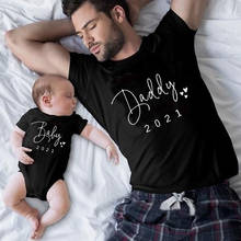 Funny Baby Daddy 2021 Family Matching Clothing Simple Pregnancy Announcement Family Look T Shirt Baby Dad Kids Matching Clothes 2024 - buy cheap