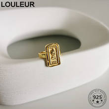 LouLeur-Anillo de Plata de Ley 925 para mujer, sortija de cabeza en relieve rectangular Retro, ajustable, joyería de plata 2024 - compra barato