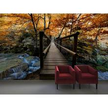 Wholesales Hot Custom Art Photo Wallpaper Autumn Forest Bridge Wall Decoration Poster Art Removable Wall Mural Wall Stickers 2024 - buy cheap