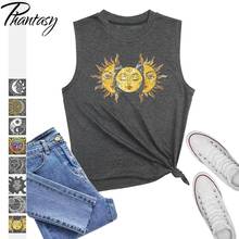 Phantasy 2021 novo sem mangas camiseta feminina topos moda o-pescoço meados de comprimento regatas verão sol impresso solto casual colete 2024 - compre barato