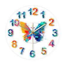 Colorful Butterfly Numbers Quiet Movement  Led Acrylic Hanging Clock  Giclee Fine Art Luminous Wall Clock Reloj De Pared 2024 - buy cheap