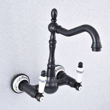 Oil Rubbed Bronze Dual Handles Bathroom Kitchen Sink Faucets Wall Mounted Swivel Spout Two Holes Kitchen Mixer Taps Nsf711 2024 - buy cheap