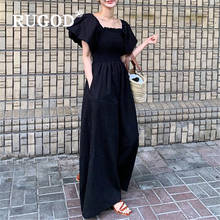 Rompers Loose for Women Wide Leg Pants Pockets Square Collar Puff Sleeve Solid Color Romper 2020 New Summer Chic Korean Style 2024 - buy cheap