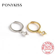 PONYKISS-pendientes de aro de Plata de Ley 925 auténtica para mujer, aretes de circonita con diseño geométrico de rombos, accesorio elegante para fiesta, regalo romántico 2024 - compra barato