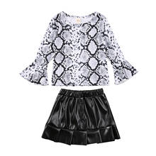 Roupas fashion para meninas de 0 a 6 anos, estampa de cobra, manga longa + saia de couro linha a, conjunto de 2 peças, 2021 2024 - compre barato