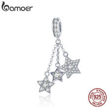 BAMOER Genuine 925 Sterling Silver Sparkling Star Meteor Long Chain Pendant Clear CZ Charm fit Charm Bracelet DIY Jewelry SCC881 2024 - buy cheap