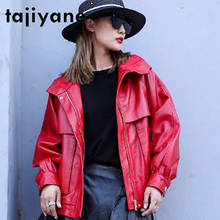 Tajiyane jaqueta de couro genuíno feminina, casaco casual de pele de carneiro com capuz para primavera 100%, pph4891 2021 2024 - compre barato