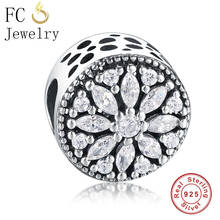 FC Jewelry Fit Original Brand Charms Bracelets 925 Silver Flower Big Clear CZ Crstal Beads For DIY Making Berloque 2018 Gifts 2024 - buy cheap