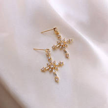 HF JEL-exquisitos pendientes colgantes con forma de cruz para mujer, aretes de gota con estilo dorado, accesorios de joyería coreana 2024 - compra barato