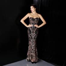 Luxury Gold Floral Sequined V Neck Strapless Backless Mermaid Sexy Party Wear Long Dresses For Women Elegant Night Club Dress 2024 - buy cheap