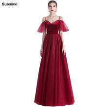 Suoskki apliques longo vestido de noite com contas ombro de fora elegante vestido de festa de tarde 2024 - compre barato