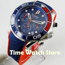 Bliger 41 мм синий кварц стоп мужские часы полный хронограф 24 часа минуты сапфировое стекло отображение даты керамический ободок водонепроницаемый 2024 - купить недорого