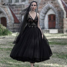 Lakshmigprópria vestido de noiva preto gótico, frente única, linha a, comprimento até o pescoço, renda, traje de casamento 2024 - compre barato