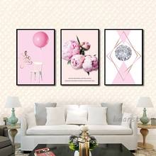 Pintura de Arte de diamante para sala de estar, pintura nórdica Simple de tema rosa, globo, flor, pasillo, imagen colgante de pared sin marco 2024 - compra barato