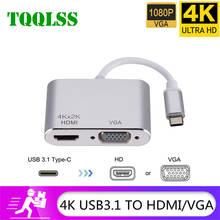 Tqqlss usb c para hdmi vga adaptador cabo 2 em 1 usb 3.1 para hdmi vga áudio conversor de vídeo cabo para macbook pro portátil adaptador 2024 - compre barato