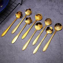 1pcs Creative Flowers Design Gold Spoon Long Handle Dessert Tea Coffee Mixing Spoon Stainless Steel Teaspoons Drink Tableware 2024 - buy cheap