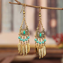 Ethnic Women's Tassel Dangle Earrings Long Bohemia Gold Color Leaf Crescent Shape Jhumka Earrings 2020 2024 - buy cheap