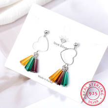 Pendientes de plata de ley 925 para mujer, aretes de corazón de amor, cristal multicolor, arcoíris, borla, S-E659 2024 - compra barato