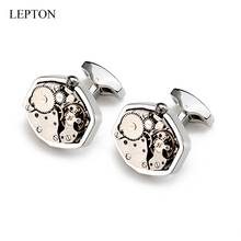 Lepton Steampunk Gear Watch Mechanism Cufflinks For Men geometry Silver Color Non-Functional Watch Movement Cuff links for Mens 2024 - buy cheap