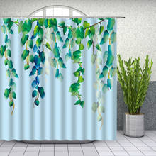 Cortinas de chuveiro com folhas verdes, decoração em tecido de poliéster, à prova d'água, para casa, banho 2024 - compre barato