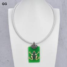 GuaiGuai ювелирные изделия 20 дюймов, белый кожаный чокер, ожерелье, зеленый нефрит, CZ подвеска в виде лягушки 2024 - купить недорого