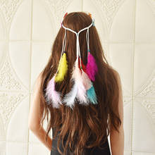 Hippie-faixa de cabelo indiana colorida, formato de pena, para mulheres, boho, ondulado, penas, corda de cabelo, arco, joia, rom 2024 - compre barato