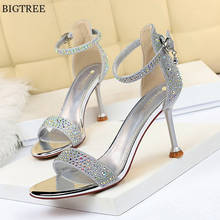 2022 Women Luxury Crystal Buckle Sandals Silver Black Open Toe Patent Leather Shoes High Heels Female Wedding Dress Pumps Party 2024 - buy cheap