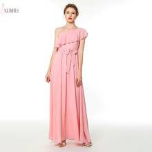 Vestidos longos de chiffon rosa para damas de honra, vestido de festa de casamento com um ombro, elegante, 2019 2024 - compre barato