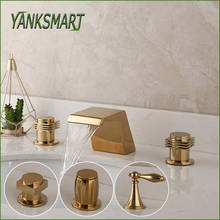 YANKSMART-grifos de bañera de baño chapados en oro, caño de cascada, manijas duales, montaje en cubierta, mezclador de agua caliente y fría, 3 uds. 2024 - compra barato