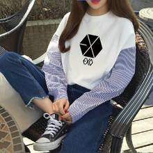 Kpop EXO 2021 летние новые повседневные футболки, женская осенняя одежда, белая футболка с длинным рукавом, женская уличная свободная футболка в стиле Харадзюку 2024 - купить недорого