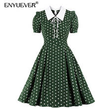 Enyuever vestido de verão feminino elegante cintura alta pin up verde bolinhas rockabilly vintage vestidos 50s 60s retro roupas casuais 2024 - compre barato