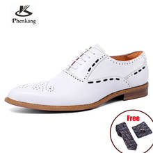 Phenkang-zapatos de piel auténtica con cordones para hombre, calzado Oxford italiano, con punta puntiaguda, con plataforma, color blanco 2024 - compra barato