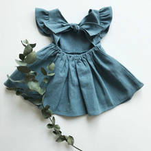 Girls Baby Dress Flying Sleeve Cotton Linen Solid Color Bowknot Princess Tutu Dress European  American Children'S Clothing 2024 - buy cheap